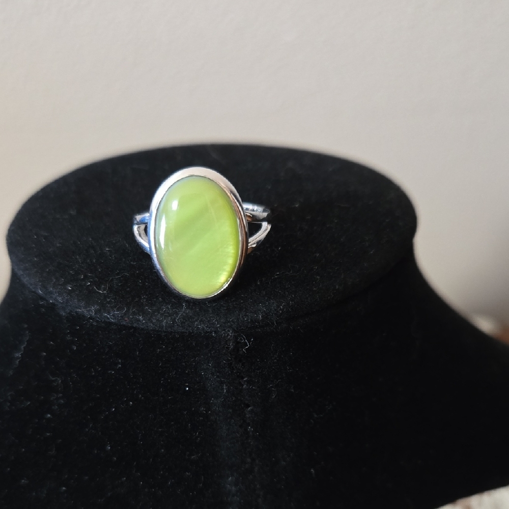 Silver Ring with Lime Green Oval Stone